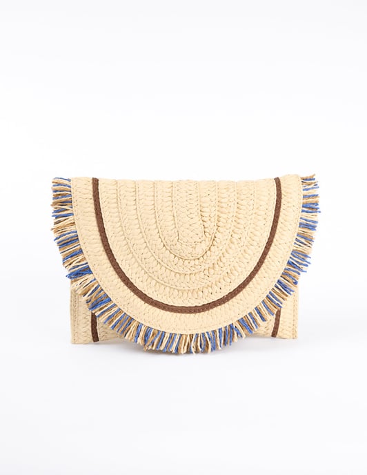 Woven Fringe Detail Clutch Bag With Attachable Strap