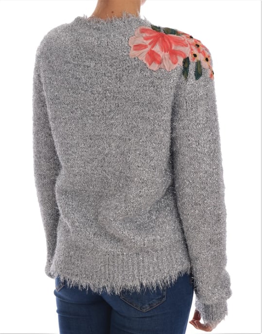 Dolce & Gabbana Women's Silver Cardigan Floral Applique Sweater - Image 5
