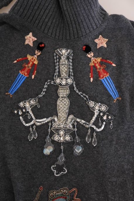 Dolce & Gabbana Märchen Kristall Grauer Kaschmirpullover - Image 4