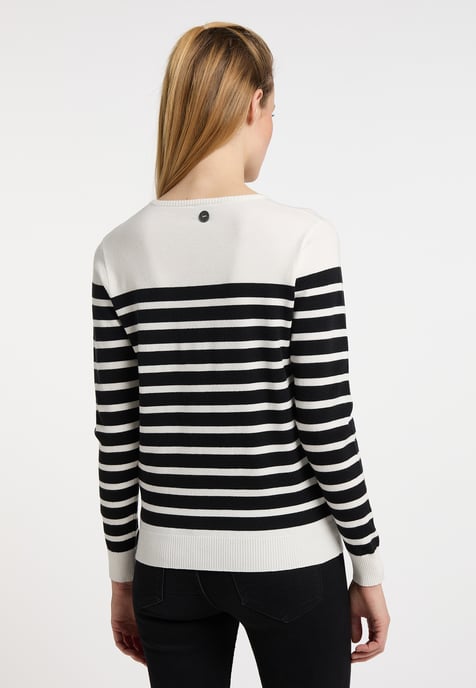 Dreimaster Strickpullover Damen Wollweiss Schwarz - Image 3