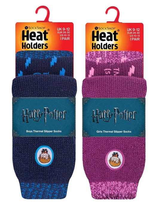 2 Paar Multipack Kinder Harry Potter Socken mit Griffen | Wärmehalter | Jungen & Mädchen thermische dicke rutschfeste Pantoffelsocken - HP Mix - Image 2