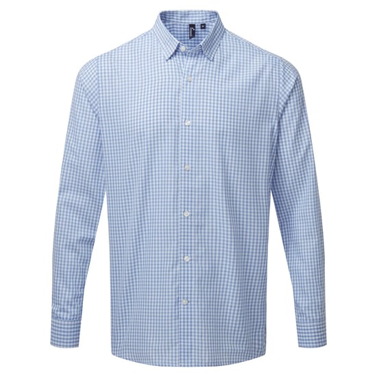 Premier Mens Maxton Check Long Sleeve Shirt (Hellblau/Weiß) - Image 1