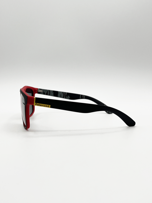 Matte Black Wayfarer Sunglasses with Orange Mirrored Lens - Image 3