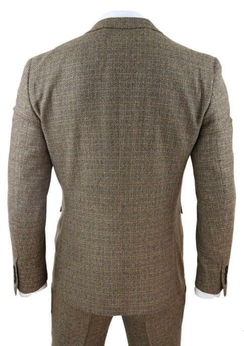 Herren 3-teiliges braunes Tweedkaromuster Vintage Retro Anzug - Image 3