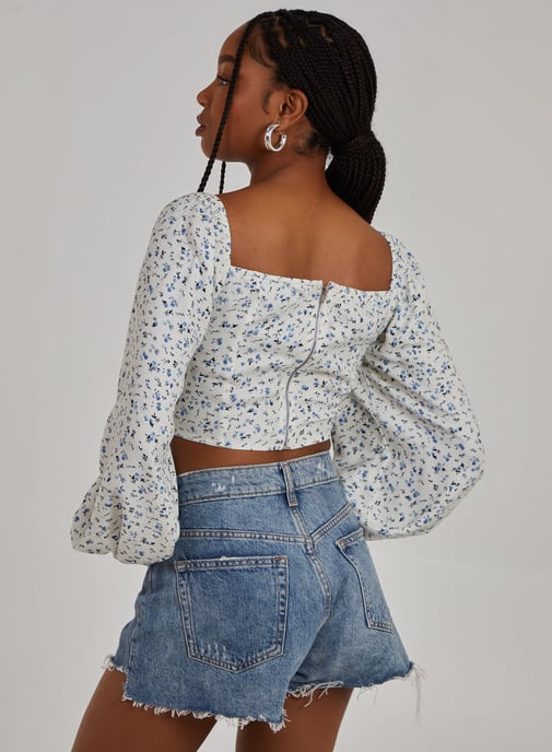 Floral Print Long Sleeve Peasant Top