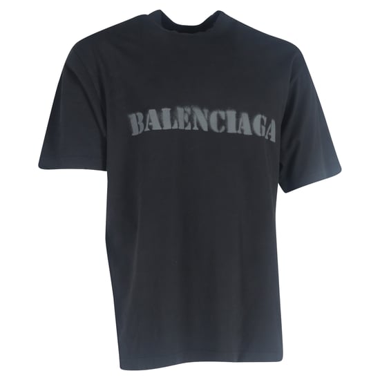 Balenciaga Logo-Druck Schablonen-T-Shirt aus schwarzer Baumwolle - Image 1