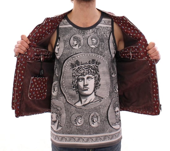 Dolce & Gabbana Hommes Bordeaux Veste en cuir imprimé Manteau - Image 6