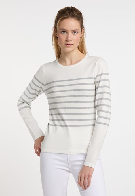 Dreimaster Strickpullover Damen Wollweiss Grau Melange - Image 2