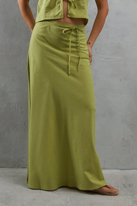 Linen Tie Side Maxi Skirt