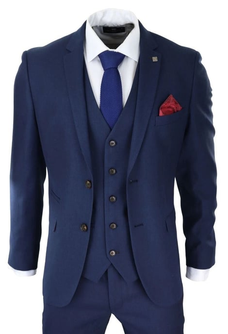 Herren 3-teiliger Marineblauer Klassischer Retro-Anzug - Image 1