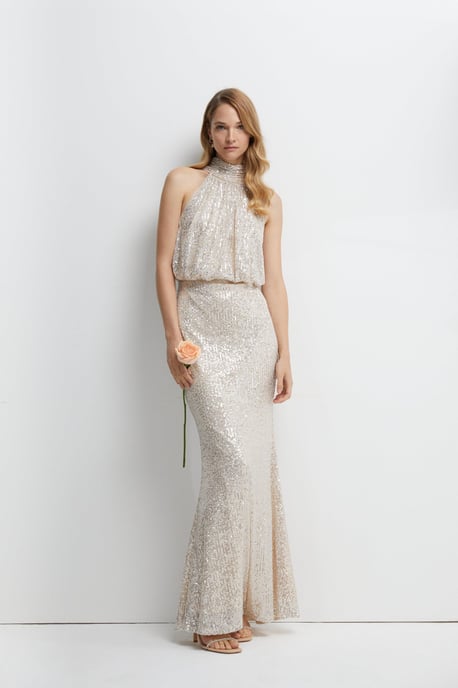 Halterneck Sequin Bridesmaids Maxi Dress - Image 1
