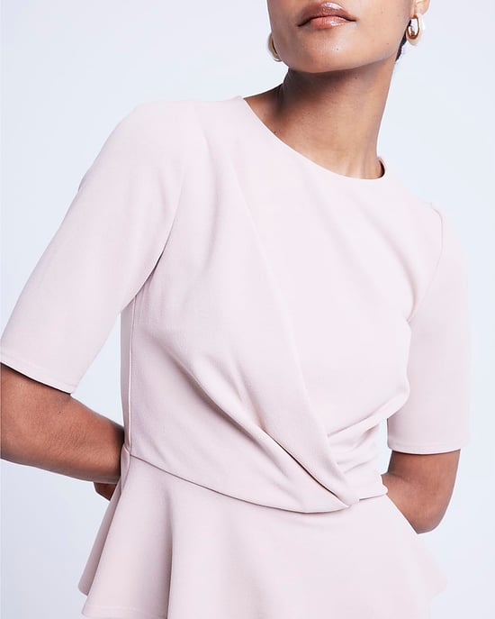 River Island Womens Peplum Top Beige Twist Front