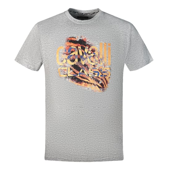 Cavalli Class Geschnittenes Tigerprint Bold Logo Graues T-Shirt - Image 1