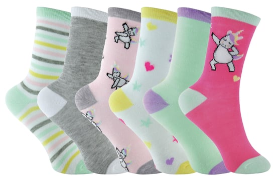 6 Paar Multipack Pastell Neuheit Mädchen Einhorn Socken - Image 1