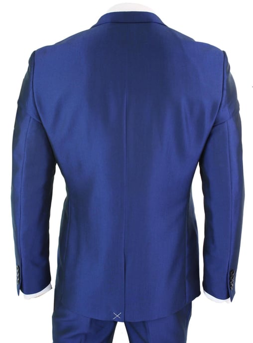 Herren 3-teiliges glänzendes royalblaues klassisches Anzugset - Image 6