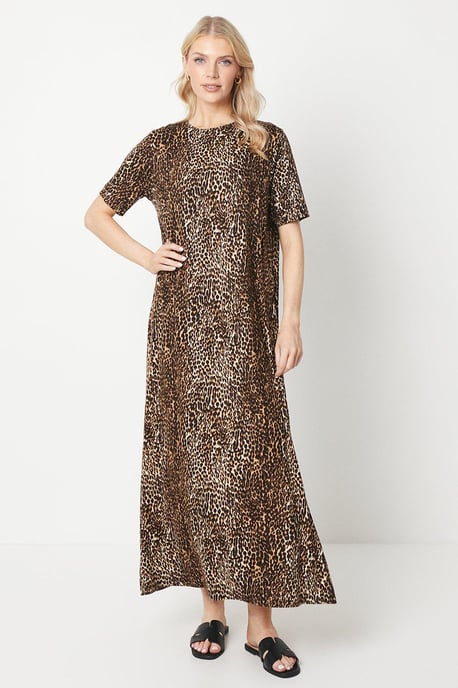 Animal Slit Hem Jersey Maxi Dress