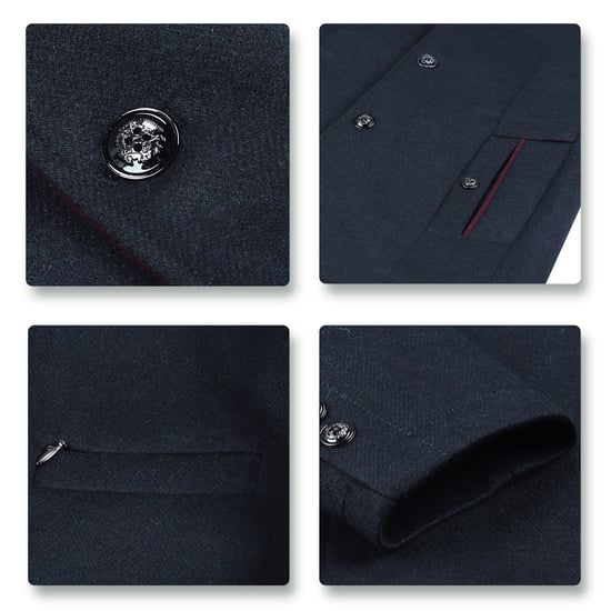 Herren Kurzmantel Slim Fit mit Stehkragen Business Casual Wollmantel Blau - Image 4