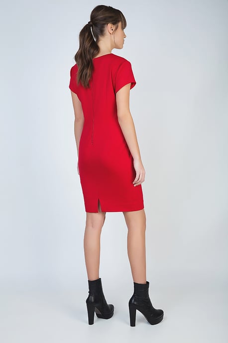 Rotes Kleid mit kurzen Ärmeln aus Stretch-Stoff - Image 3