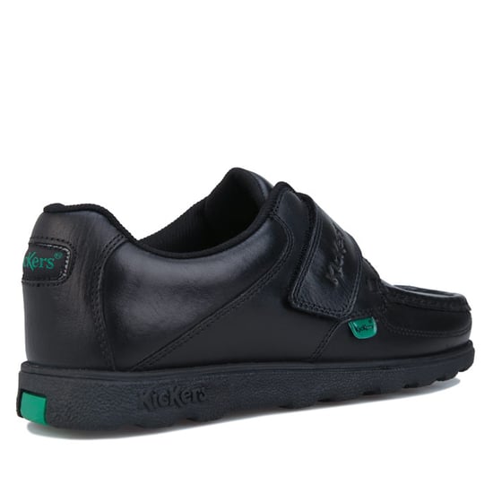 Boy's Kickers Junior Fragma Strap Leather Shoe in Black
