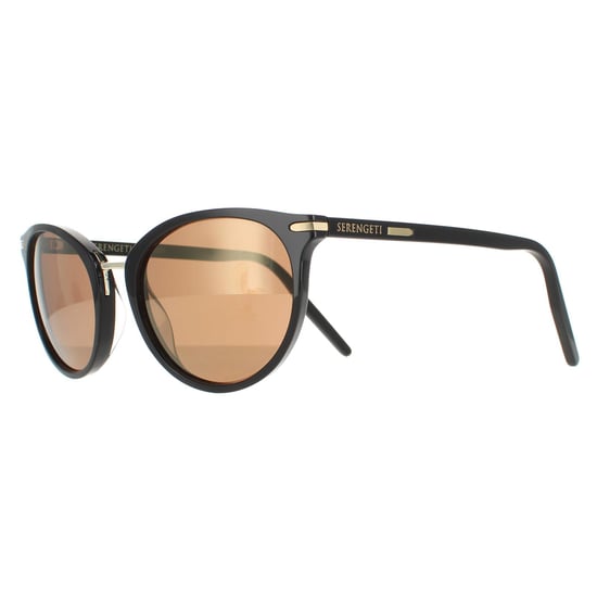 Serengeti Round Womens Shiny Black Mineral Polarized Drivers Gold Elyna