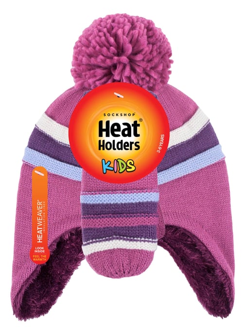 Wärmehalter - Mädchen Winter Warm Pom Pom Bobble Beanie Mütze und Handschuhe Set - Rot Violett - Image 2