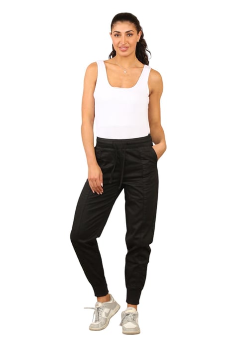 MYT Womens Elasticated Waist Cotton Cuffed Trousers in Black