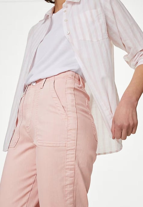M&S Collection Damen Baumwollmischung Slim Fit Ankle Grazer Joggers Rosa - Image 3