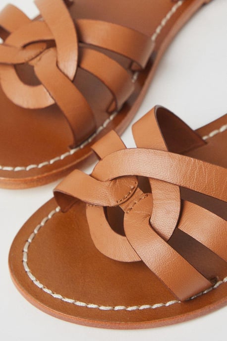 Wide Fit Leather Jaleesa Woven Flat Sandals - Image 4