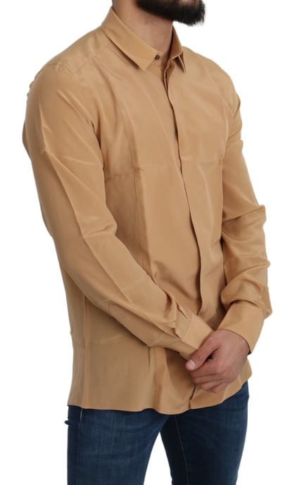Dolce & Gabbana Men's Yellow 100% Silk GOLD Top Slim Shirt