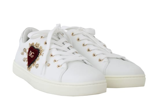 Dolce & Gabbana Weiße Leder Gold Rote Herz Sneakers - Image 2