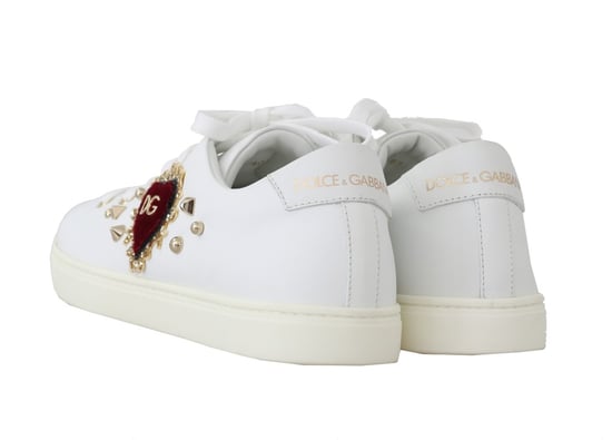 Dolce & Gabbana Weiße Leder Gold Rote Herz Sneakers - Image 3