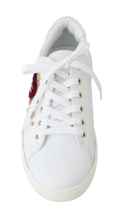 Dolce & Gabbana Weiße Leder Gold Rote Herz Sneakers - Image 6