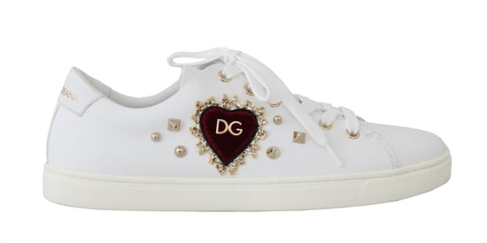Dolce & Gabbana Weiße Leder Gold Rote Herz Sneakers - Image 1