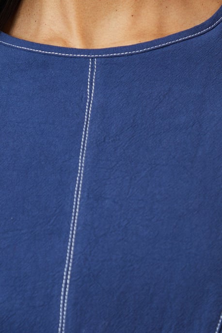 Royal Blue Seam Detail Inserted Pleat Detail Midi Dress - Image 5