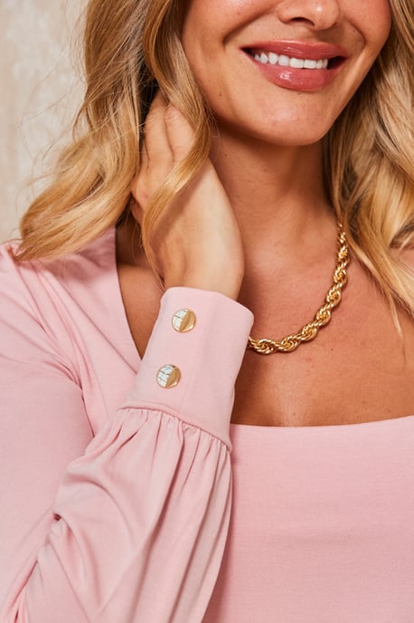 Soft Pink Blouson Sleeve Jersey Top