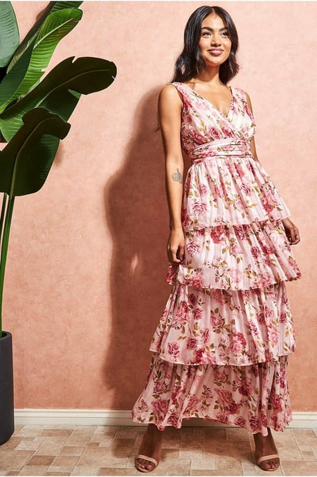 Tiered Chiffon Floral Maxi