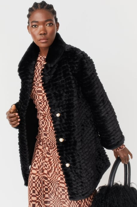 Ribbed Faux Fur Coat