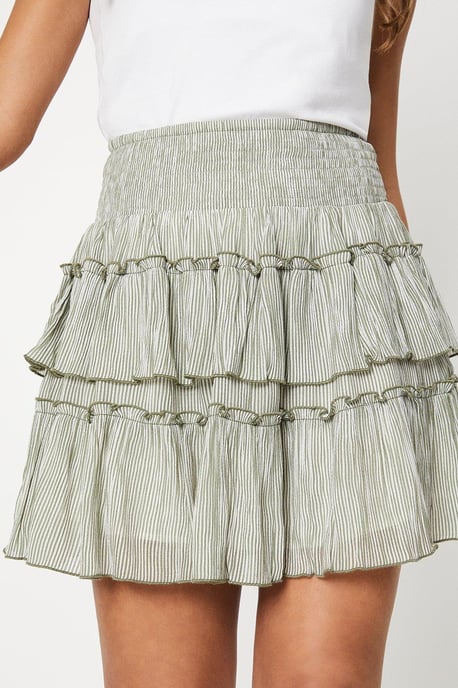 Petite Stripe Frill Shirred Mini Skirt