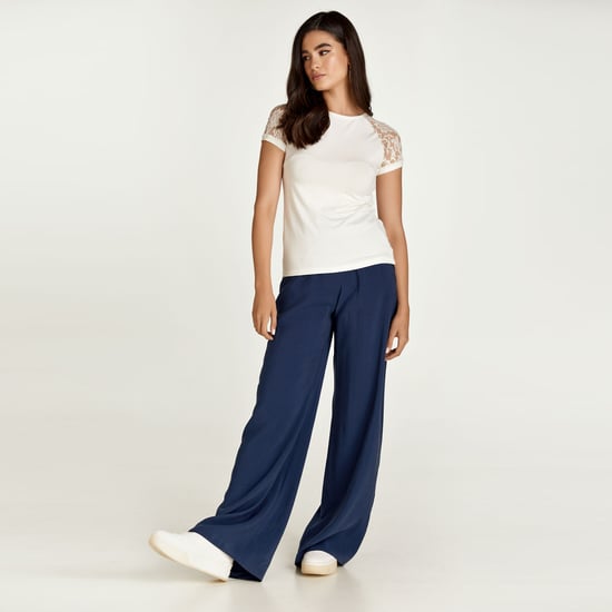 Ecru Top with Short Lace Sleeves