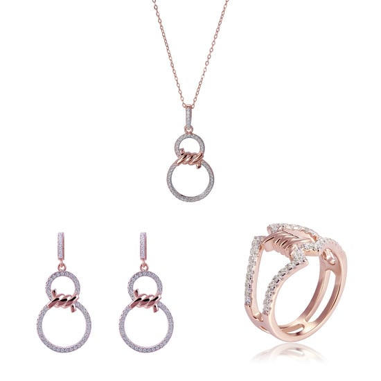 Orphelia 'Aavia' Damen 925 Sterling Silber Set: Halskette + Ohrringe + Ring - Rose SET-7422 - Image 1