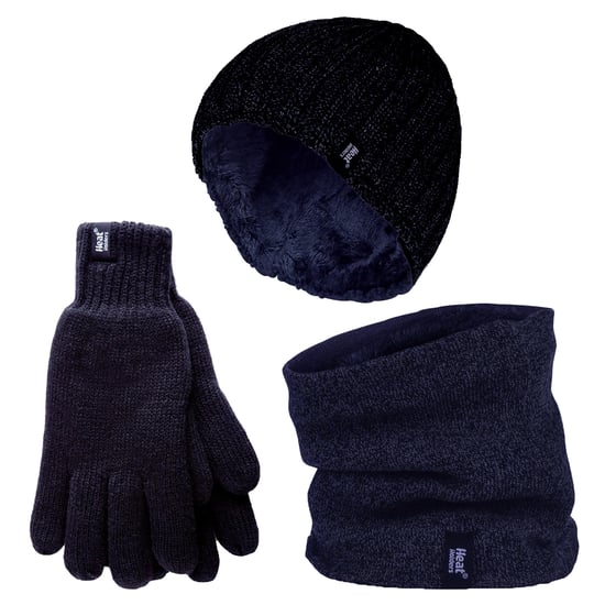 Herren Mütze, Halswärmer & Handschuhe Set | Wärmehalter | Winter gestrickt warme Accessoires Set - Navy - Image 1