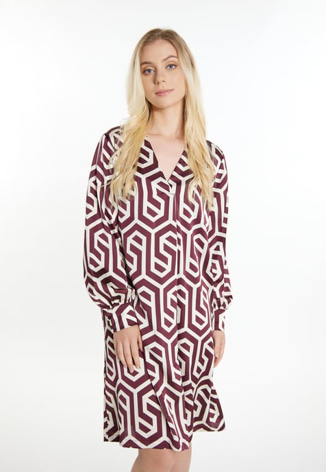 Dreimaster Midikleid Damen Wollweiss Bordeaux - Image 3
