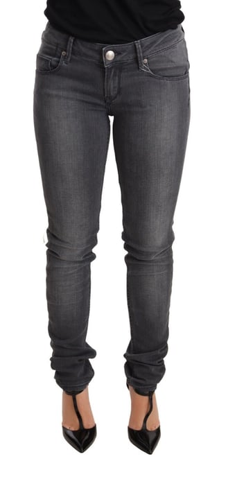Acht Damen Graue Gewaschene Baumwoll Slim Fit Niedrige Taille Denim-Hose Jeans - Image 1