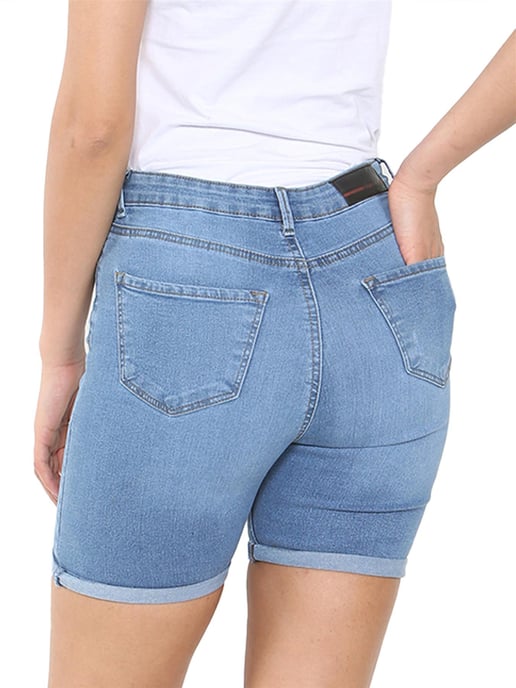 Enzo | Womens Ripped Denim Shorts - Hellblau - Image 5