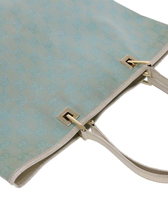 GUCCI GG Canvas Tote Bag Hellblau Weiß Auth 50181 - Image 5