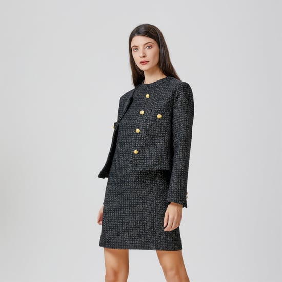 Ärmelloses, kurzes Trapezkleid aus Tweed - Image 3