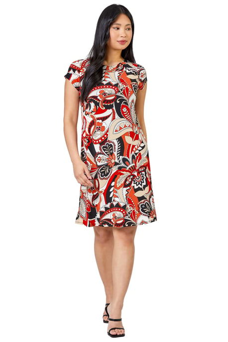 Petite Paisley Print Necklace Shift Dress