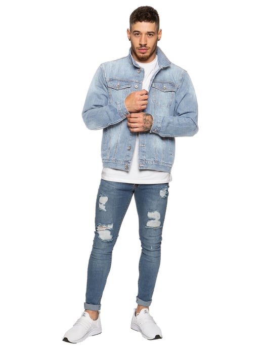 Enzo Men's Enzo Denim Designer Jacke - Hellblau - Image 4