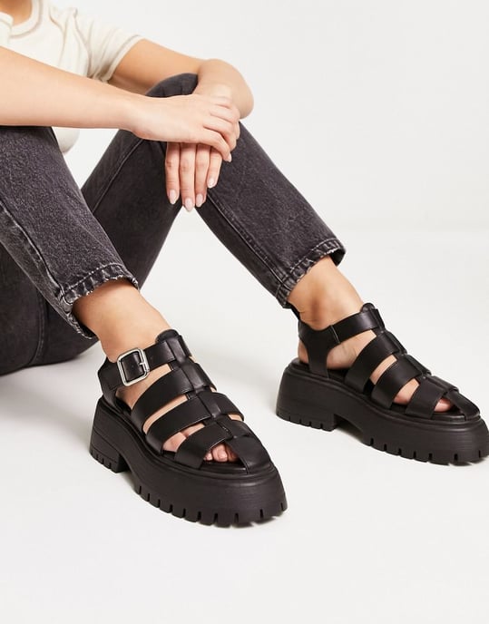 ASOS DESIGN Wide Fit Mermaid chunky fisherman shoes in black