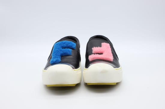 Fendi FF Shearling Fell Slip-On Sneaker aus schwarzem Leder - Image 6